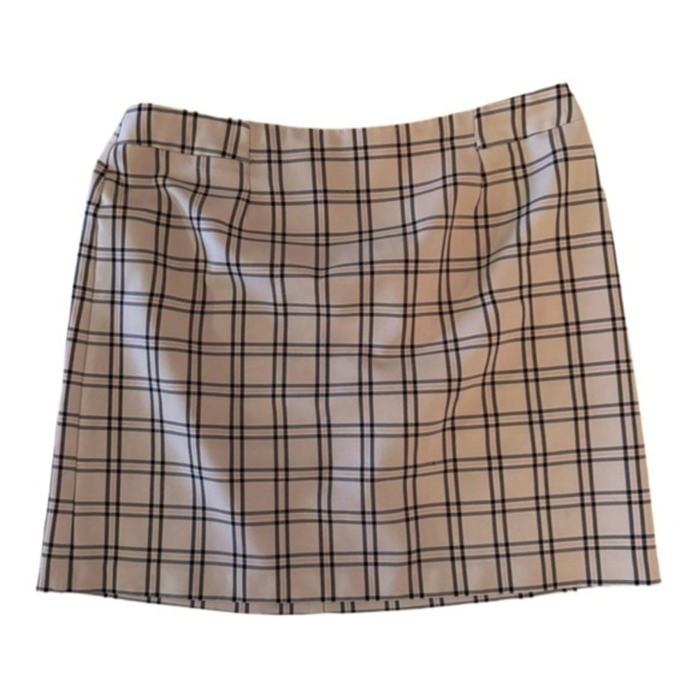 Vintage-Inspired Beige Plaid Mini Skirt – Size 14